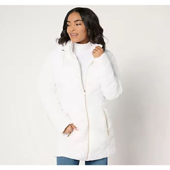 Susan Graver Womens Large Water Resistant Quilted Jacket Hooded White NWT ***dam - Picture 1 of 9